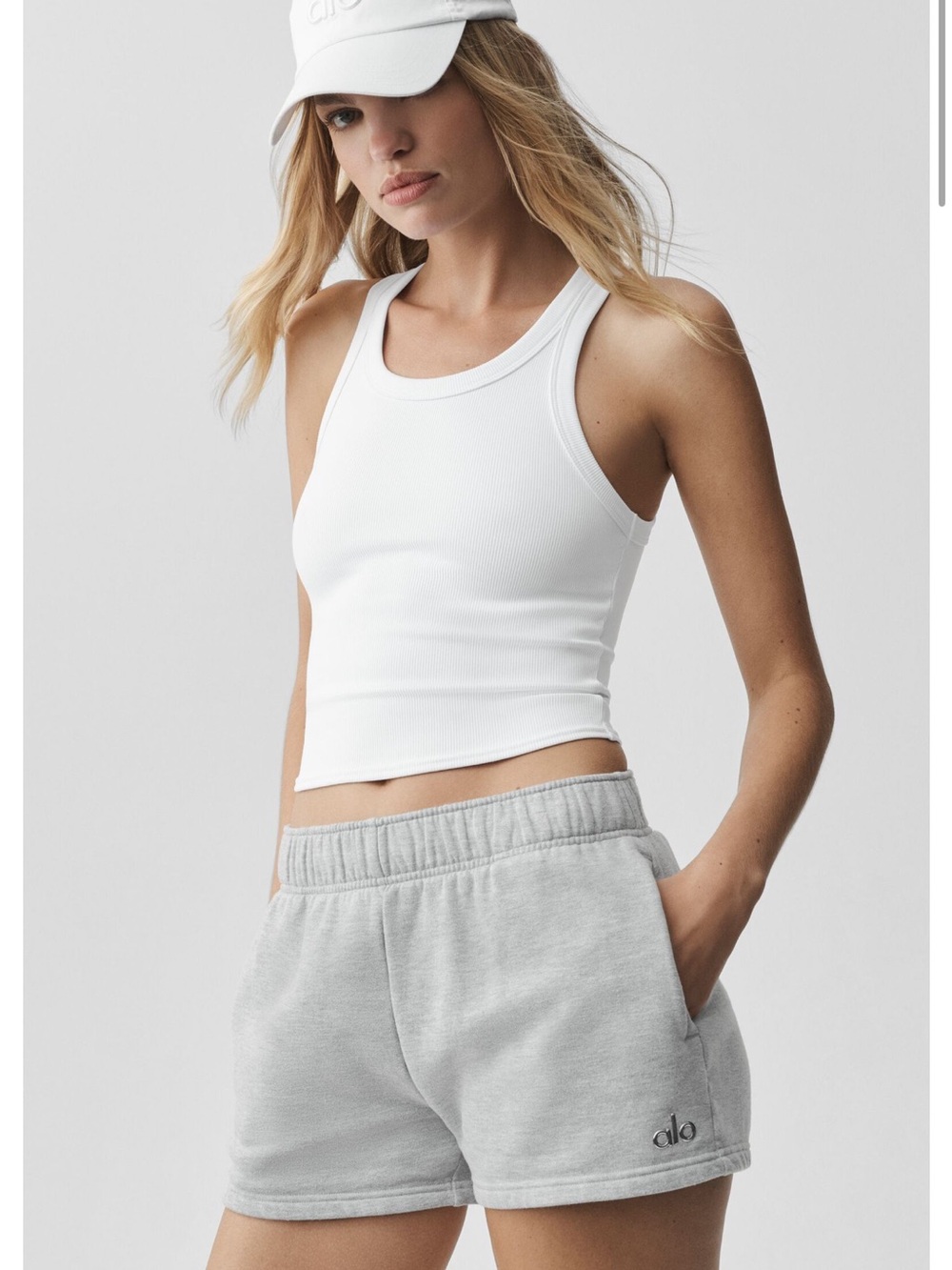 ALO Yoga White Ribbed Racerback Crop Tank